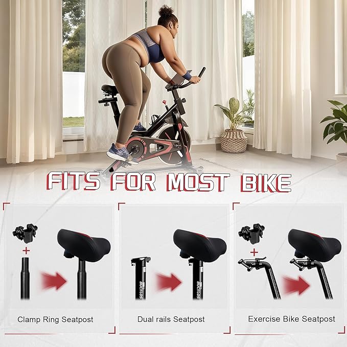 BUCKLOS New Noseless Bike Seat for Comfort Men&Women Extra Wide Bicycle Seat Cushion Oversized Comfortabele Foam Padded Bike Saddle for Peloton Exercise Bike Ebike Cruiser Bikes