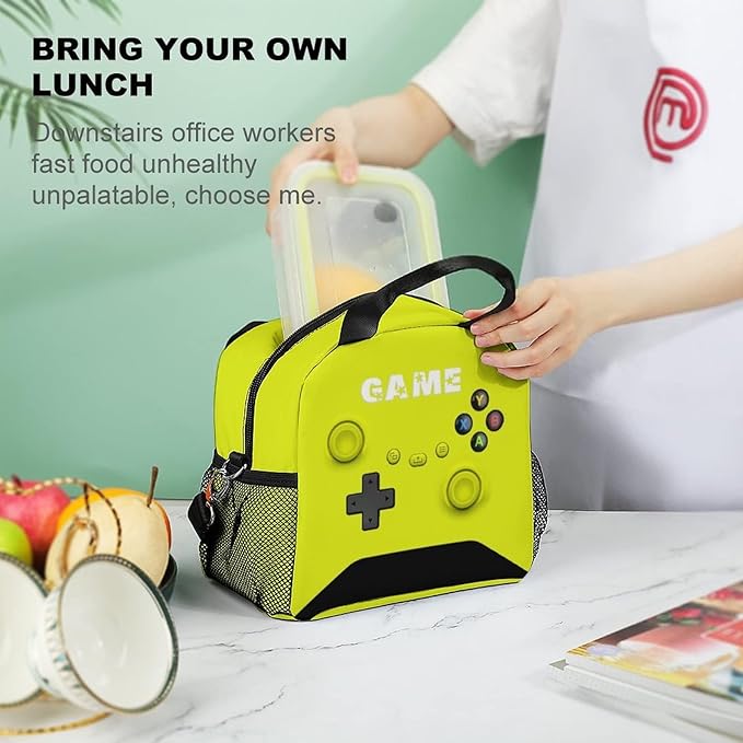 Game Lunch Bag for Boys Girls Gamer, Insulated Video Game Lunch Box for School Work Office Travel Picnic Hiking Beach, Waterproof Leakproof Portable Fits Most Bento Boxes