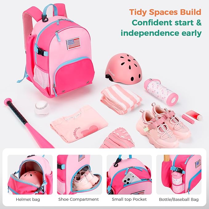 Choco Mocha Kids Baseball Bag, Large Youth Baseball Backpack Softball Bag for Girls T-Ball with Bat Holder