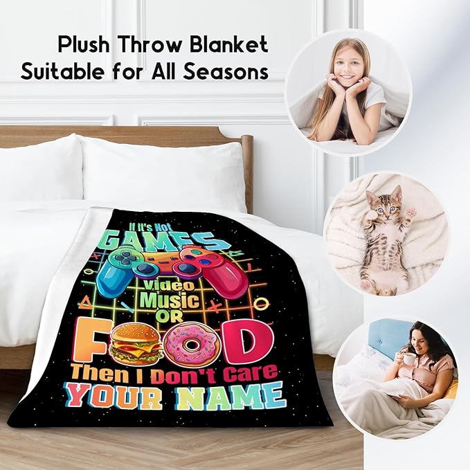 UNIKITTY Personalized Boys Blanket - Gaming Blanket for Kids Adults - 60"x80" Custom Girls Throw for Bed Living Room Video Games Accessories - Boys Home Decor Presents Ideas