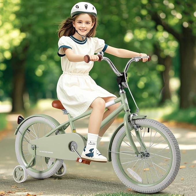 BABY JOY Colorful Macarons Kids Bike, 12 14 16 18 Inch Sporty Children's Bicycle with Training Wheels, Adjustable Handlebar & Saddle, Handbrake & Coaster Brake, Boys Girls Bike for 3-8 Years Old