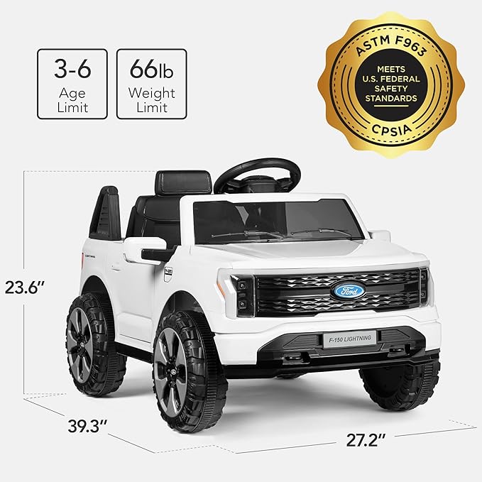 Best Choice Products Licensed Ford F-150 Lightning Truck Kids 12V Electric Ride On Car Toy w/ 66lb Weight Capacity, Parent Control, Bluetooth - White