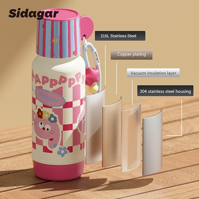 20 oz Cute Tumbler witn Lid and Straw, Insulated Stainless Steel Kids Water Bottle with Strap, Travel Leak Proof Coffee Cup, Rabbit