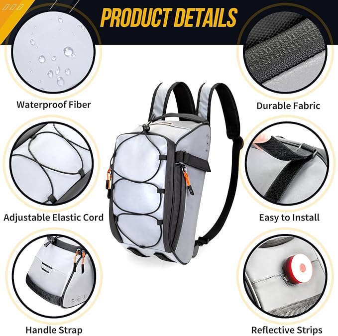 WOTOW Bike Rear Rack Bag - 10L Large Full Reflective Waterproof Trunk Bag, Multifunctional Bicycle Ebike Back Seat Cargo Carrier with Shoulder Strap(Full Reflective)