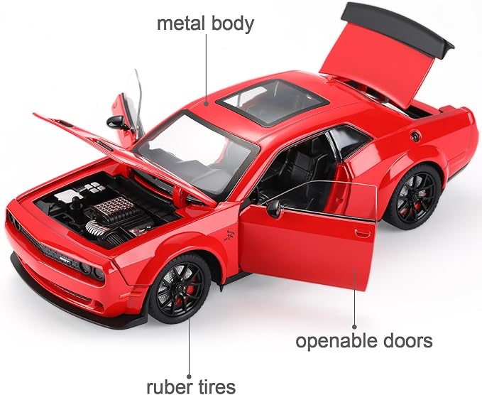 SASBSC Toy Cars for Boys Age 3-12 1:24 Car Toys Diecast Metal Car Model with Light & Sound Collectable Muscle Cars for 3+ Year Old Kids (Red)