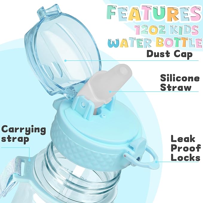 OLDLEY 17oz Kids Motivational Water Bottle, Silicone Straw, Leak-Proof Tritan BPA-Free, Reusable for School Girls & Boys, Cerulean