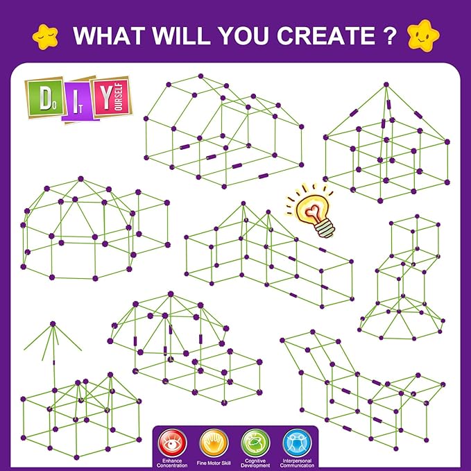 SpringFlower 100 PCS Glow in The Dark Fort Building Kit for Kids,Educational Gift for 3 4 5 6 7 8 9 10 11 12 Years Old Boys and Girls,STEM Construction Toys