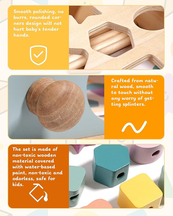 Montessori Toys for 3 4 5 Year Old - 5 in 1 Learning Education Toy for Toddler Kid Boys Girls - Shape Matching Stacking Color Sorting Beads Lacing Sensory Fidget Gifts