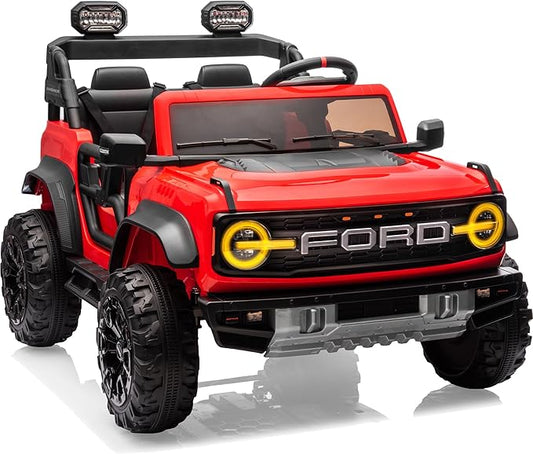 Ford Bronco 24V Ride on Toys for Boys & Girls, 2 Seater Kids Electric Car with Remote Control, Kids Ride on Truck with 4 Wheels Suspension, Led Lights, Safety Belt (24V, Red)