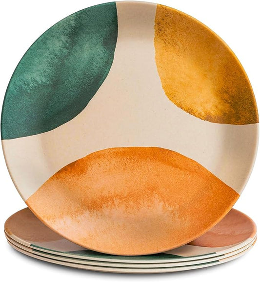 Nook Theory 4 Pack Reusable Bamboo Plates - Non-Toxic Toddler and Kids Plate, Dishwasher Safe, Not Microwavable Dinnerware (Arizona 8")