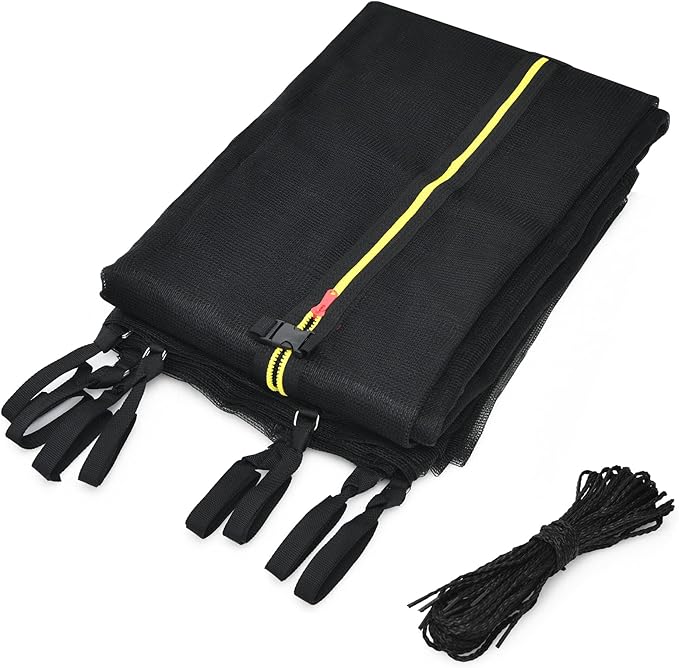 Giantex Trampoline Safety Net w/Adjustable Straps, 8 10 12 14 15 16Ft Weather-Resistant Replacement Enclosure Net with Double-Headed Zipper, Protection Buckle, Poles Not Included