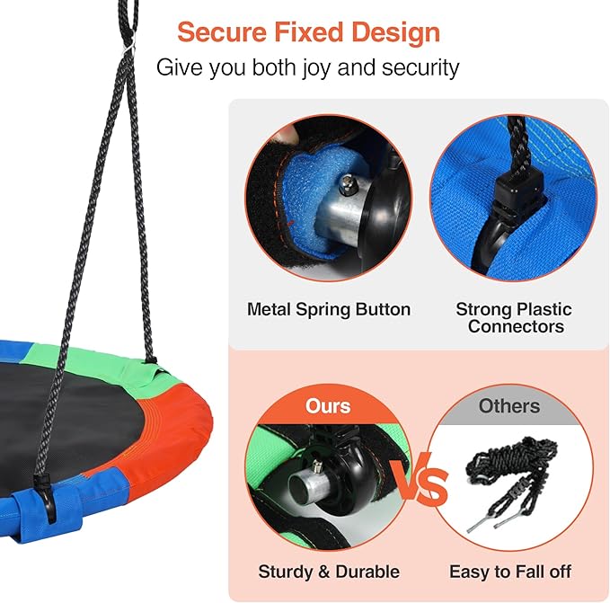 RedSwing 43" Flying Saucer Swing for Kids Outdoor, Large Round Tire Swings for Trees and Swingset, Strong Heavy Duty for Outside Playground, Rainbow