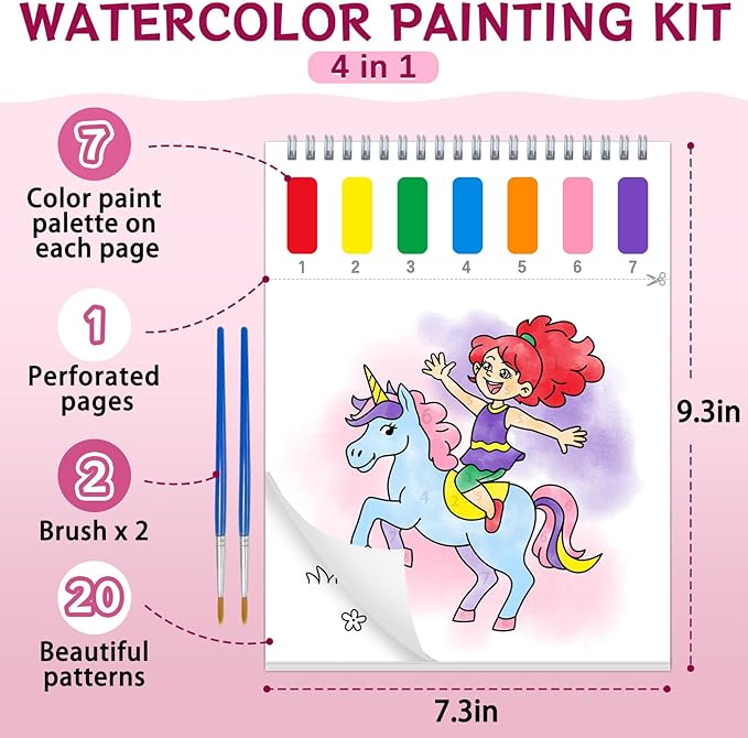 Paint with Water Coloring Books for Toddlers,Unicorn Theme Mess Free Watercolor Painting Papers for Kids Water Color Paint Kit Art Craft Gift for Ages 1-3, 4-8