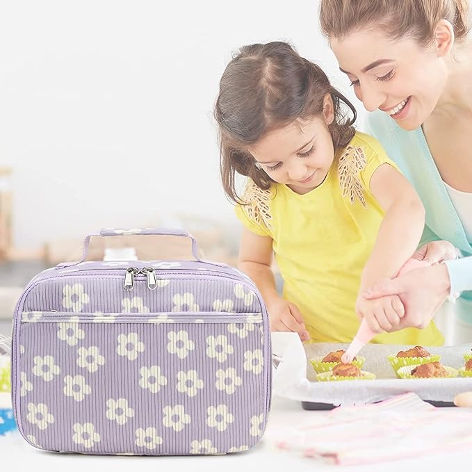 Bluboon Kids Girls Lunch Bag Insulated Lunch Box for school Corduroy Lunch Cooler Organizer School Kids Lunch Tote