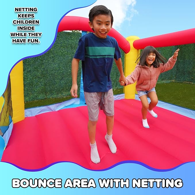 Sportspower™ My 1st Jump N Play™ Inflatable Bounce House with Large Slide & Anchors, Ages 3-8, Heavy Duty, ASTM Certified, on Included Blower