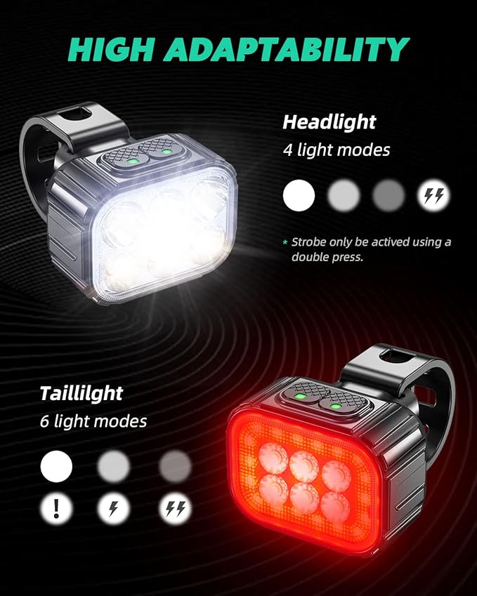Victoper Bike Light, High Lumens Super Bright Bicycle Lite, 6+4 Modes USB Rechargeable Bike Headlight & Taillight Set, Waterproof Safety Bike Front & Rearlight for Road, Mountain, Night Riding