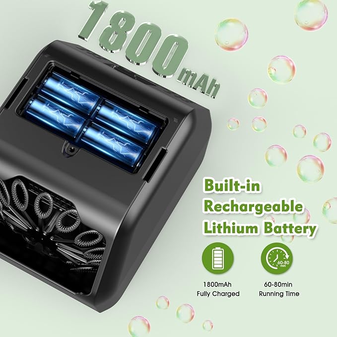 Portable Bubble Machine for Kids with 1800mAh Rechargeable Battery, 400ml Large Tank, Dual Speed Control & USB-C Charging, Indoor Outdoor Bubble Blower Party Toy (Black)