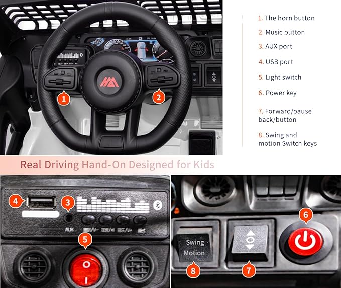 12V Ride On Car, Electric Car for Kids, 12V Ride on Toys, Kids Cars with 3 Speeds Adjustable w/Bluetooth, Parent Remote Control, Spring Suspension, AUX Port-White
