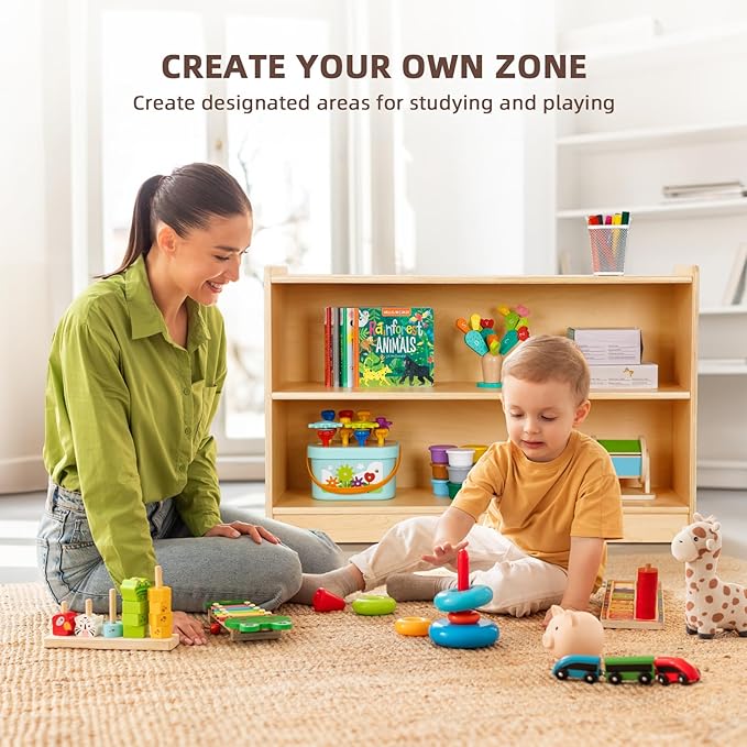 OOOK Montessori Shelf, Toy Organizers and Storage, 2-Tier Toddler Bookshelf Suitable for Classroom, Kindergarten, Kids Room, Playroom and Daycare Center