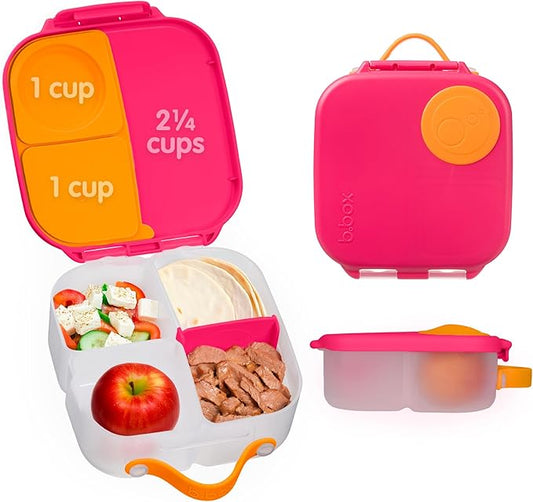 b.box Mini Lunch Box, Bento Box for Kids, Snack Container with 2 Leak Proof Compartments, Reusable Snack Containers with Lids, Kids Lunch Boxes Ages 3+, BPA Free, 4 1/4 Cup Capacity (Strawberry Shake)