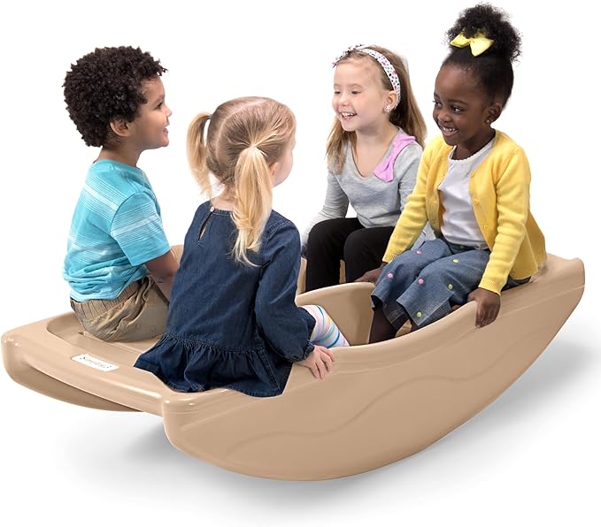 Simplay3 Two Sided Rock and Roll Teeter Totter Seesaw and Climbing Bridge, Fits up to Four Children and Kids for Rocking and Climbing - Indoor/Outdoor, Made in USA (Latte)