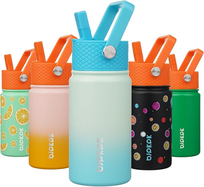 BJPKPK Insulated Water Bottle with Straw Lid, 15 oz Stainless Steel Metal Water Bottles, Reusable Leak Proof BPA Free Thermo, Flask, Cups - Mint