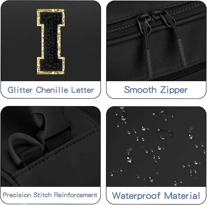 Initial Insulated Lunch Bag for Boys Kids, Back to School Gift, Reusable Leak-proof Lunch Box with Adjustable Strap for School Daycare Travel Picnic（Black，I）