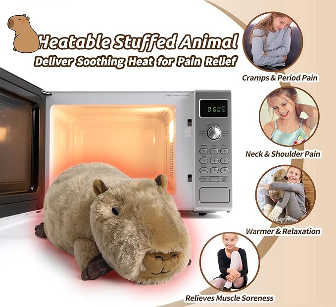 Capybara Stuffed Animals, Microwavable Stuffed Animal Adorable Fluffy Capybara Plush for Warmth Comfort, Heatable Coolable Lavender Scent Toy, Cute Soft Plushie Gift for Kids Adult & Children Boy Girl