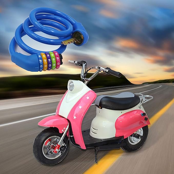 Bike Locks Cable - 4 Feet Resettable Cable Lock - Self Coiling 5 Digit Combination Bicycle Lock (Blue) …