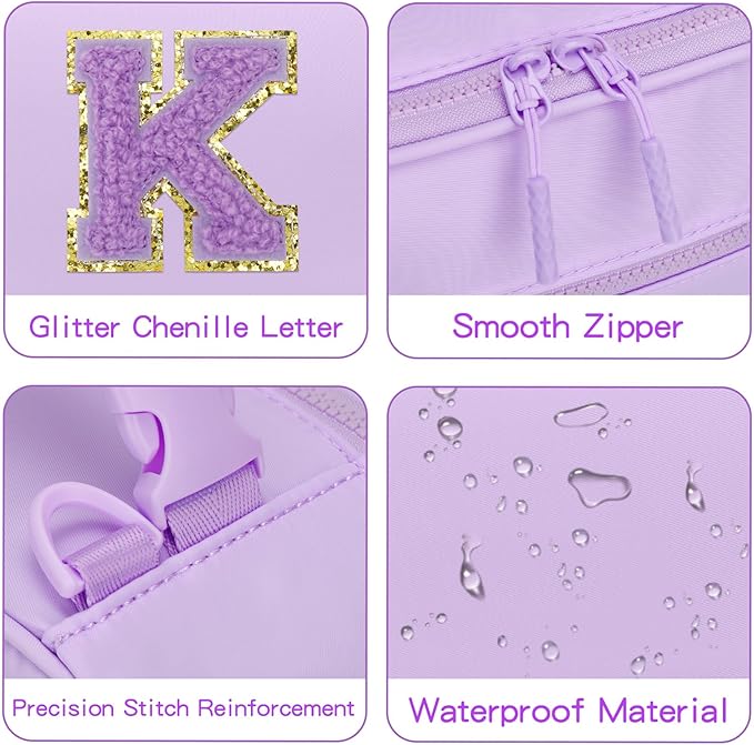 Initial Insulated Lunch Bag for Girls Kids, Back to School Gift, Reusable Leak-proof Lunch Box with Adjustable Strap for School Daycare Travel Picnic (Purple,K)