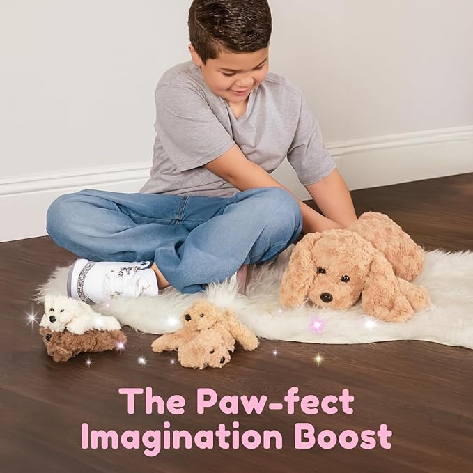 PixieCrush Adopt Me Dog Stuffed Animals for Girls Ages 3 and Up - Plush Labradoodle Dog Pillow with 4 Surprise Puppies Inside - Soft Puppy Toys for Kids - Cute Dogs Plush Set for Imaginative Play