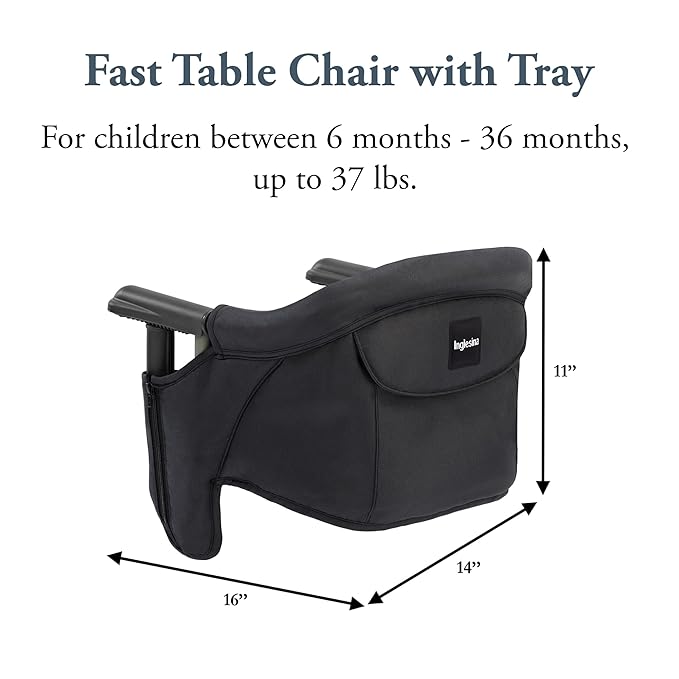 Inglesina Fast Table Chair - Black + Fast Dining Tray - Portable Baby High Chair - for Babies & Toddlers up to 37 lbs - Fits Tables 0.8'' to 3.5'' Thick - Compact & Easy to Use - Travel Bag Included