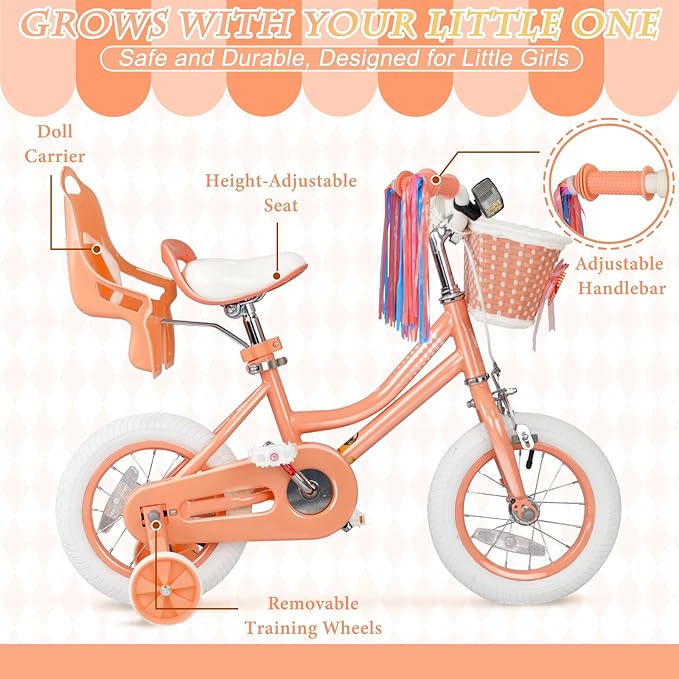 XJD Girls Bike for Toddlers and Kids Ages 2-12 Years Old,12 14 16 Inch Kids Bike with Training Wheels & Basket