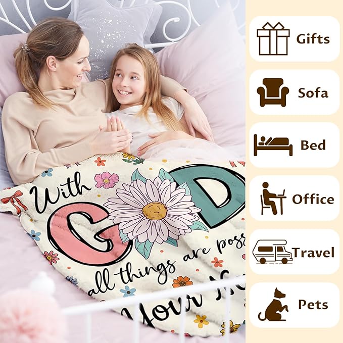 Personalized Blanket for Women Girls, Christian Throw Blanket Gifts for Kids Teens Adults, 50"x60" Cute Custom Flannel Blankets Gift Flannel Lightweight Warm Throws for Couch Sofa Bed Decor