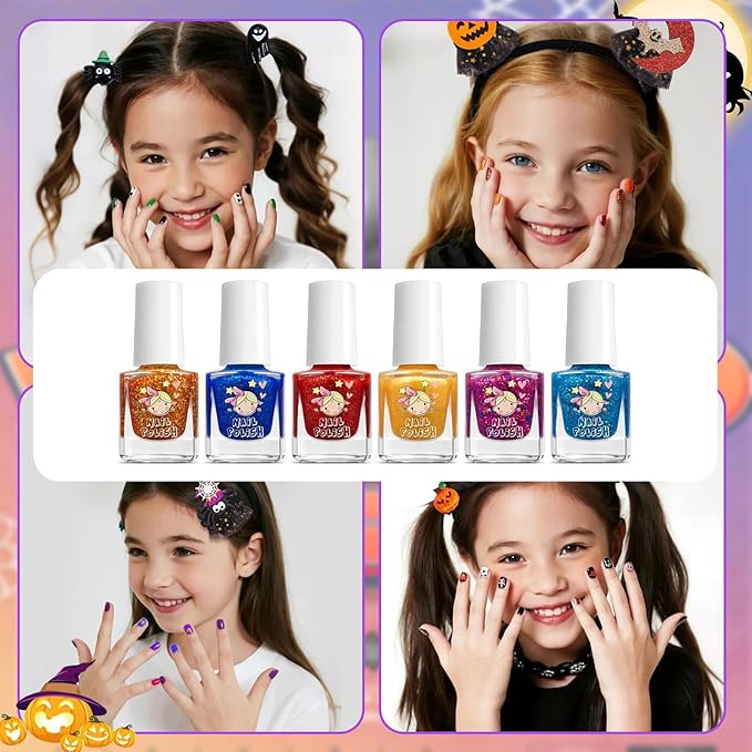 Washable Nail Set - 6-Color Kids Polish, Children Manicure with Odorless Formula, Party Beauty with Quick Dry, Girls Cosmetic Kit, Makeup Gift for Birthday Gathering Daily Use
