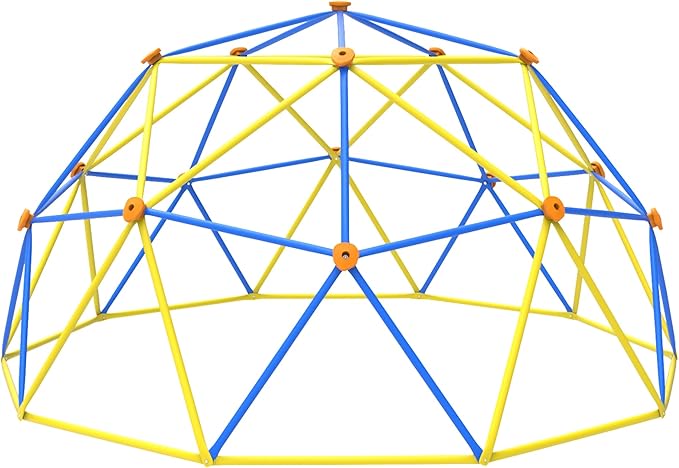 Gardenature 10FT Climbing Dome, Outdoor Jungle Gym for Kids, Geometric Dome Climber Supporting 880 Lbs Anti-Rust Metal Outdoor Play Structure ASTM Approved Blue & Yellow