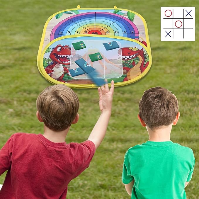 3 in 1 Bean Bag Toss Game Dartboard Set Foldable Pop Up Cornhole Board Balls, Bean Bags, Ball Tart Indoor Outdoor Toys for Kids Ages 3+, Birthday/Xmas Party Games