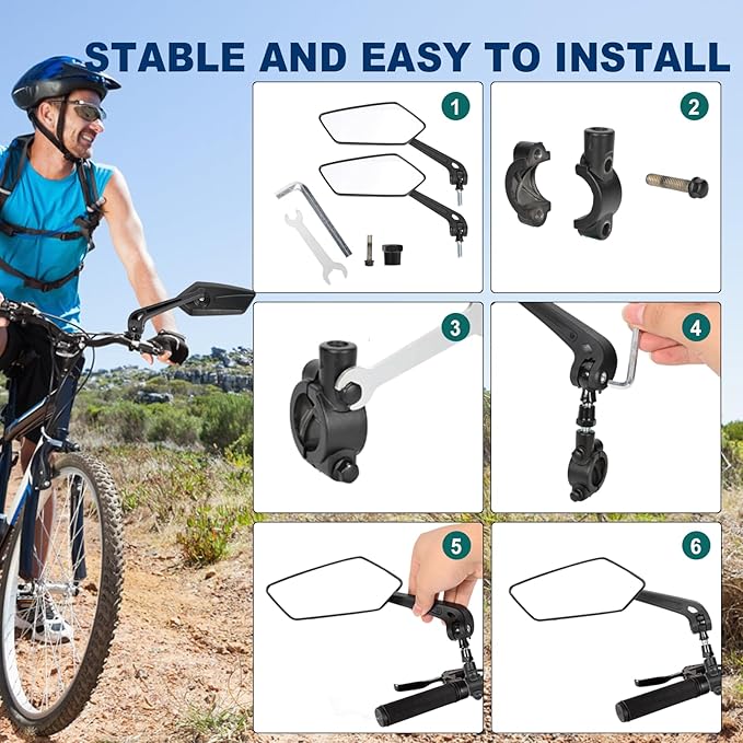 Pair Of Bike Mirrors, Bike Mirrors For Handlebars, 360-Degree Rotating Rear View Glass Lens, Safe Riding Mirrors, Scratch-Resistant Glass Lens, Universal Fitting Accessories