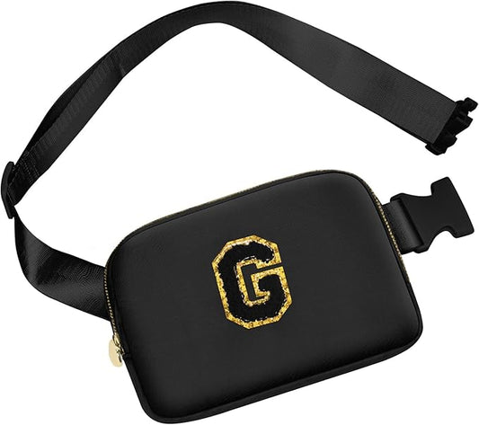 Birthday Gifts for 8 9 10 11 12 13 14 15 16 17 18 Year Old Girls Teen Tween, Dance Recital Gift for Girls, Initial Fanny Pack Crossbody Bag for Teen Girl Belt Bag Fashion Waist Packs (Black，G)