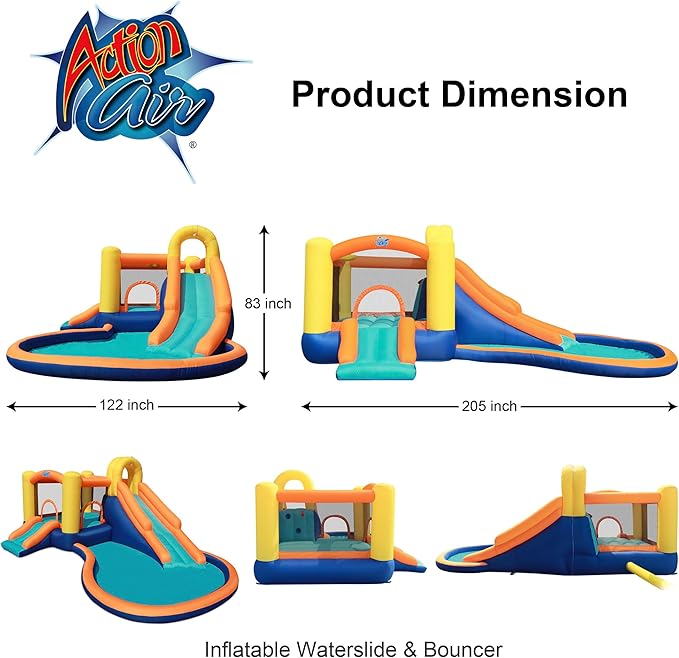 Action Air Water Slide - Inflatable Bounce House with Blower for Indoor & Outdoor - Jump Bouncy Castle with Slide - Big Bouncy Area, Big Pool, Love for Kids