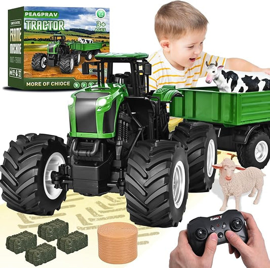Remote Control Tractor Toy with RC Trailer -23.6 Inches 1/16 Scale RC Monster Truck- 2.4GHz Toddlers Farm Vehicle Toys Set for Boys Girls Kids Ages 3-8 Year Old Birthday Gift