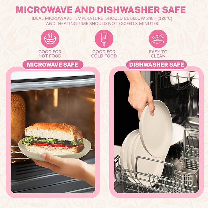 Homienly Dessert Plates - 8 Inch Wheat Straw Plates Set, Dinner Plates Set of 8, Appetizer Plates, Lightweight Unbreakable Plates, Microwave Safe Plates, Deep Plates for Dinner - Beige