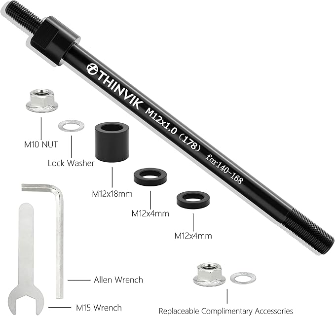 Thinvik Bike Thru Axle Adapter for Trailer Hitch 12mm Thru Axle 1.0/1.5/1.75 Thread Pitch Shaft Length 178/~187mm for Instep, Schwinn, Allen Sports Thule Chariot, Burley, Hamax, Retrospec