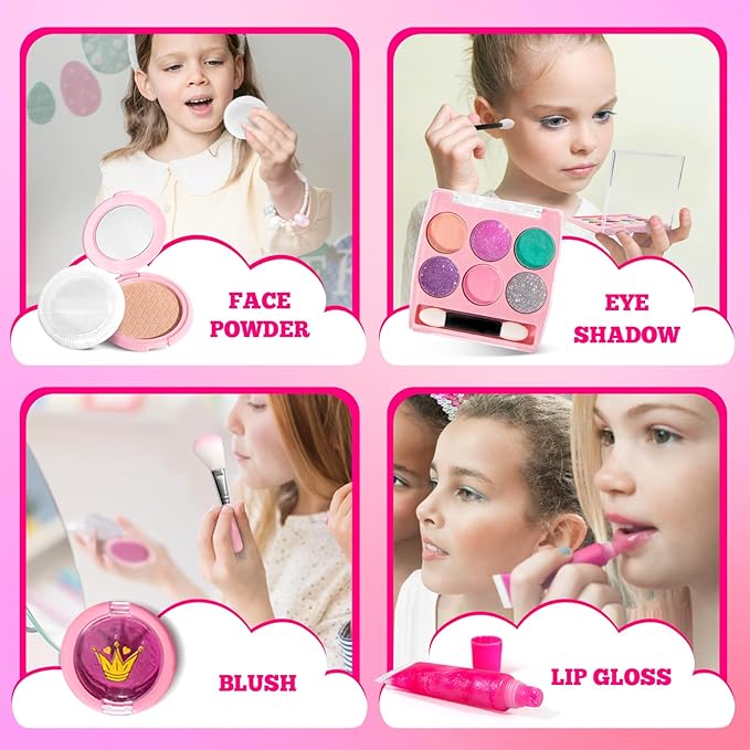 ULOVEME Kids Real Makeup Kit for Little Girls - Real, Non Toxic, Washable Make Up Toy - Umicorn Toys Gift for 3 4 5 6 7 8 9 10 12 Years Old Girls Birthday (Mini White Umicorn)
