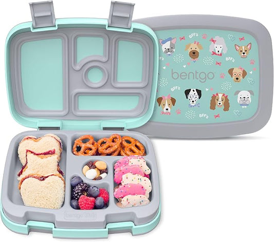 Bentgo Kids Prints Leak-Proof, 5-Compartment Bento-Style Kids Lunch Box - Ideal Portion Sizes for Ages 3-7, Durable, Drop-Proof, Dishwasher Safe, & PFAS & BPA-Free Materials (Puppy Love)