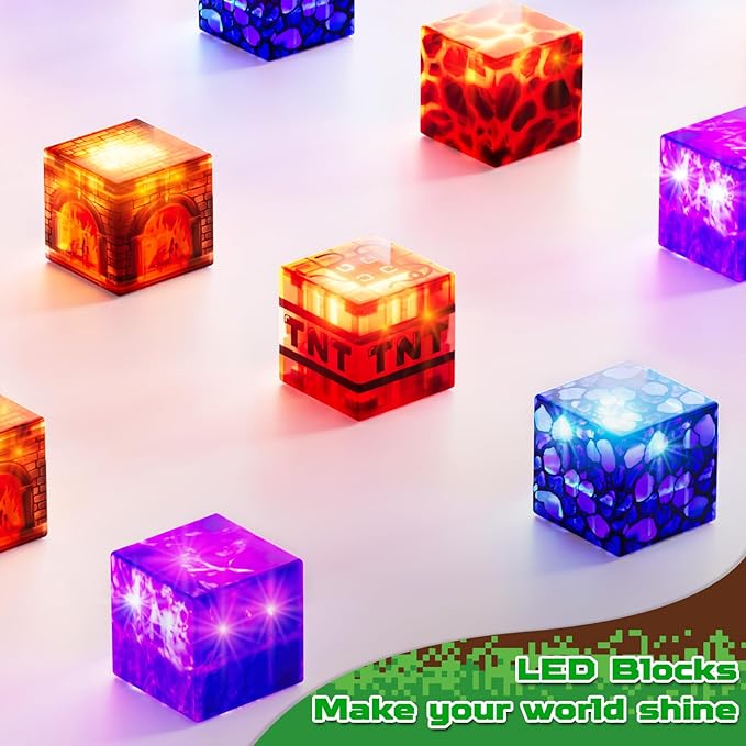 Magnetic Blocks - 300 PCS with Light Up Blocks Dinosaur Volcano Forest Castle Set - Kids Classroom Sensory Toy for Toddlers STEM, Construction Stacking Toy Kids 3+ Boys Girls Christmas Birthday Gifts