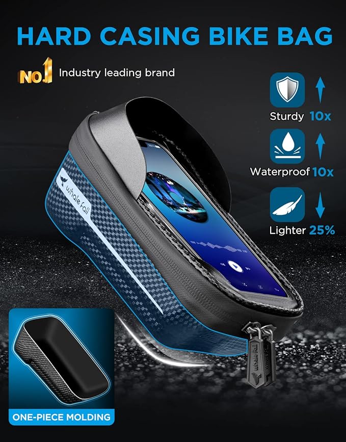 whale fall Bike Frame Bag Waterproof, 3D Eva Hard Shell, Bike Phone Holder, Bicycle Top Tube Bag, Cycling Pouch with Rain Cover, Bike Accessories for Phones Under 7"