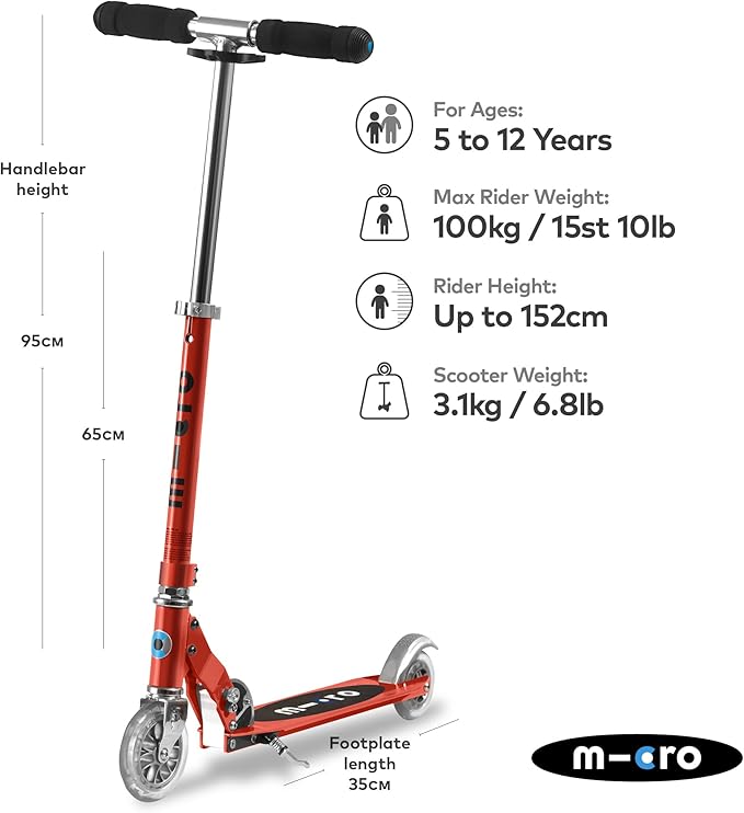 Micro Kickboard - Sprite 2-Wheeled, Smooth-Gliding, Foldable Micro Scooter for Kids Ages 6 to Teen