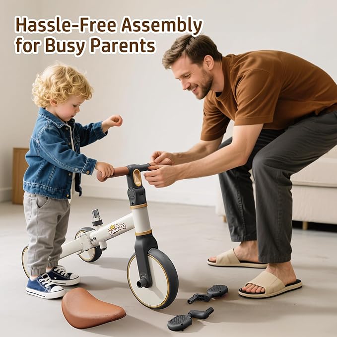 5-in-1 Toddler Bike, Kids Balance Bike & Ride-On Tricycle for 18 Months to 4 Years, Outdoor and Indoor Gift Bike for 1-3 Year Old, Birthday Present Toy for Boys & Girls, White