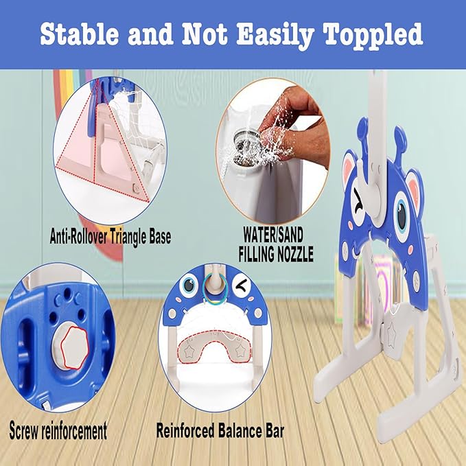 5 in 1 Adjustable Height Sports Center for Toddler 3-5, Indoor Toy Set with Basketball Hoop Soccer Golf Hoops Dart, Best Sports Toys (Blue, Basketball + Soccer + Golf + Hoops + Dart)